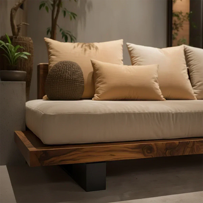 Solid Wood Sofa – Japandi Sanctuary of Calm - Woodenecho