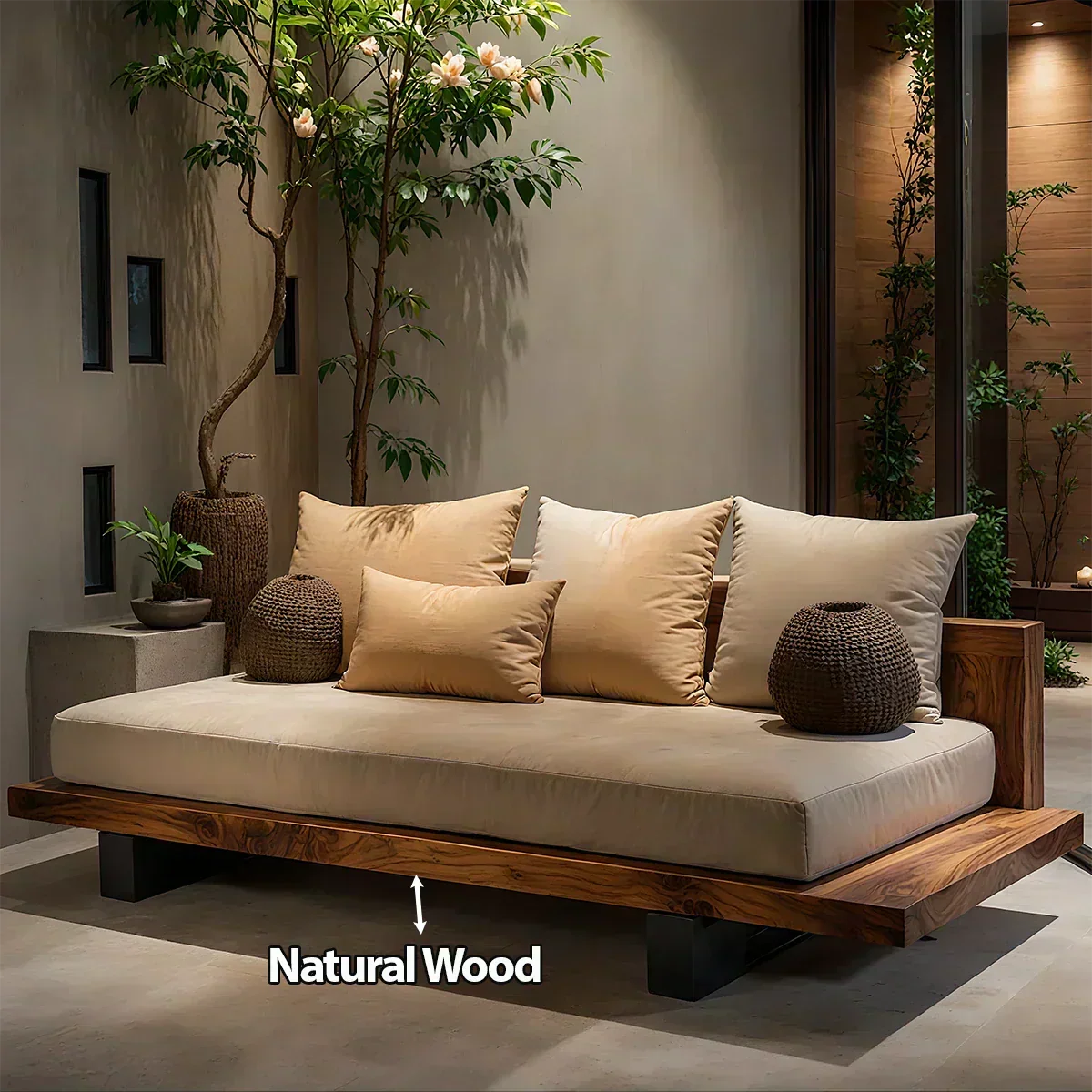 Solid Wood Sofa – Japandi Sanctuary of Calm - Woodenecho