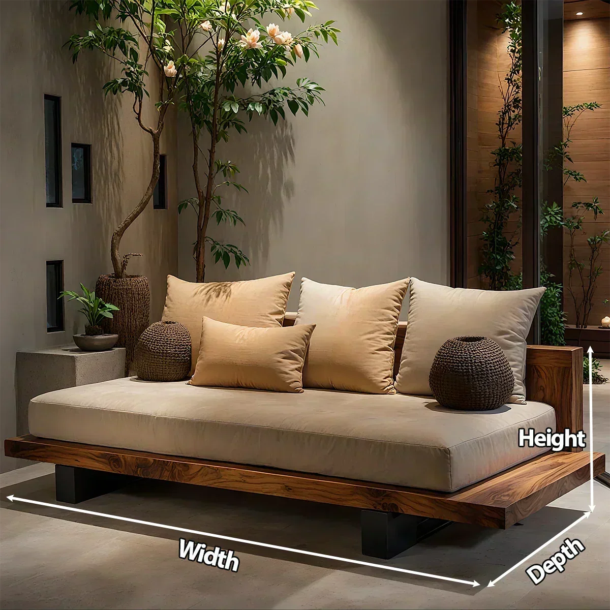 Solid Wood Sofa – Japandi Sanctuary of Calm - Woodenecho
