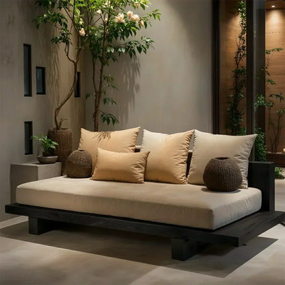Solid Wood Sofa – Japandi Sanctuary of Calm - Woodenecho