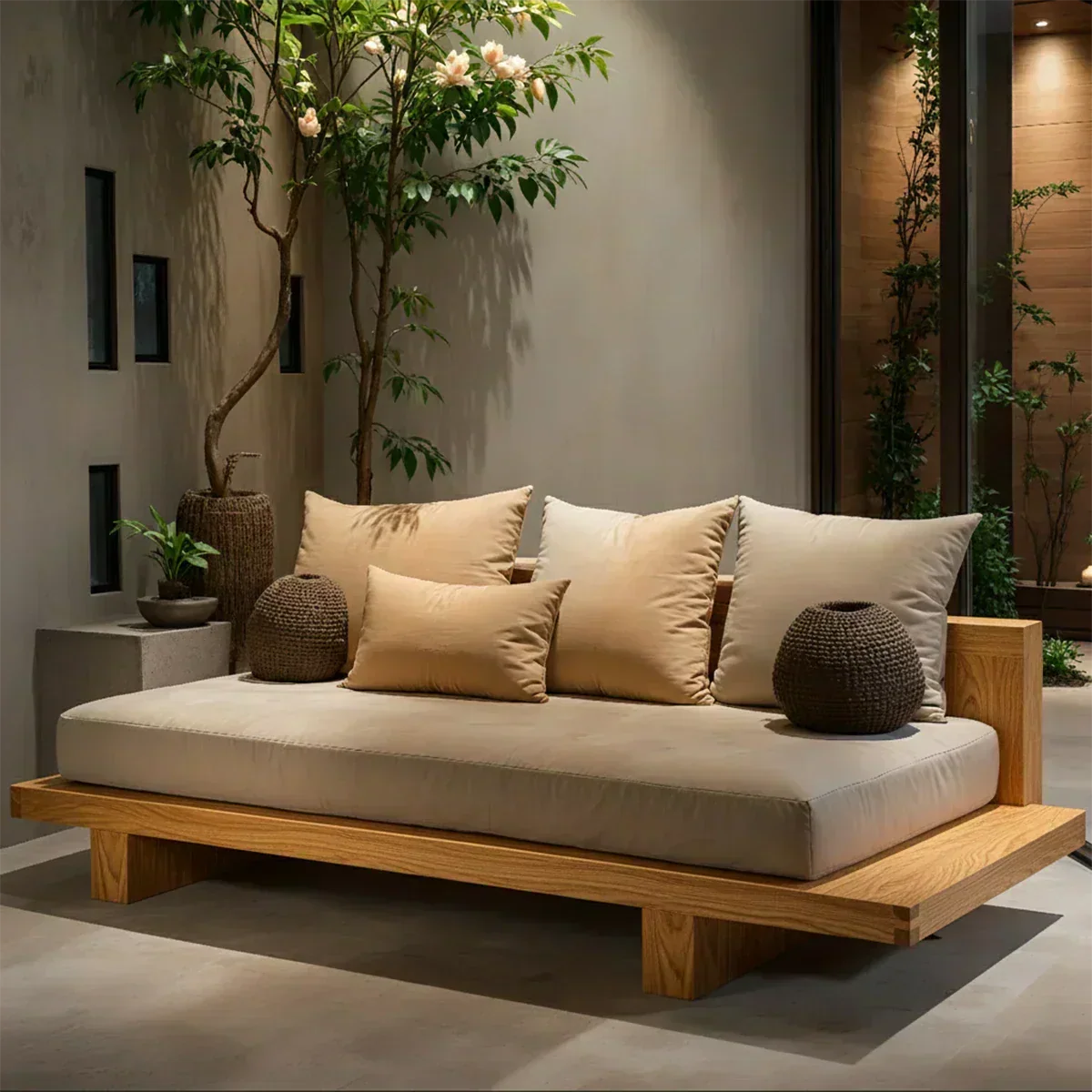Solid Wood Sofa – Japandi Sanctuary of Calm - Woodenecho