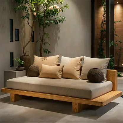 Solid Wood Sofa – Japandi Sanctuary of Calm - Woodenecho