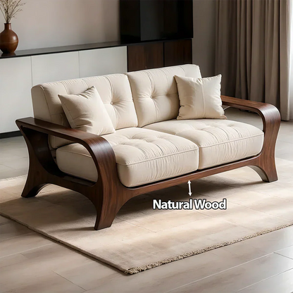 Solid Wood Sofa – Mid Century Curved Elegance Reborn - Rustirawood
