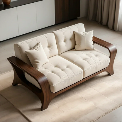 Solid Wood Sofa – Mid Century Curved Elegance Reborn - Rustirawood