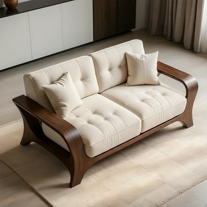 Solid Wood Sofa – Mid Century Curved Elegance Reborn - Woodenecho