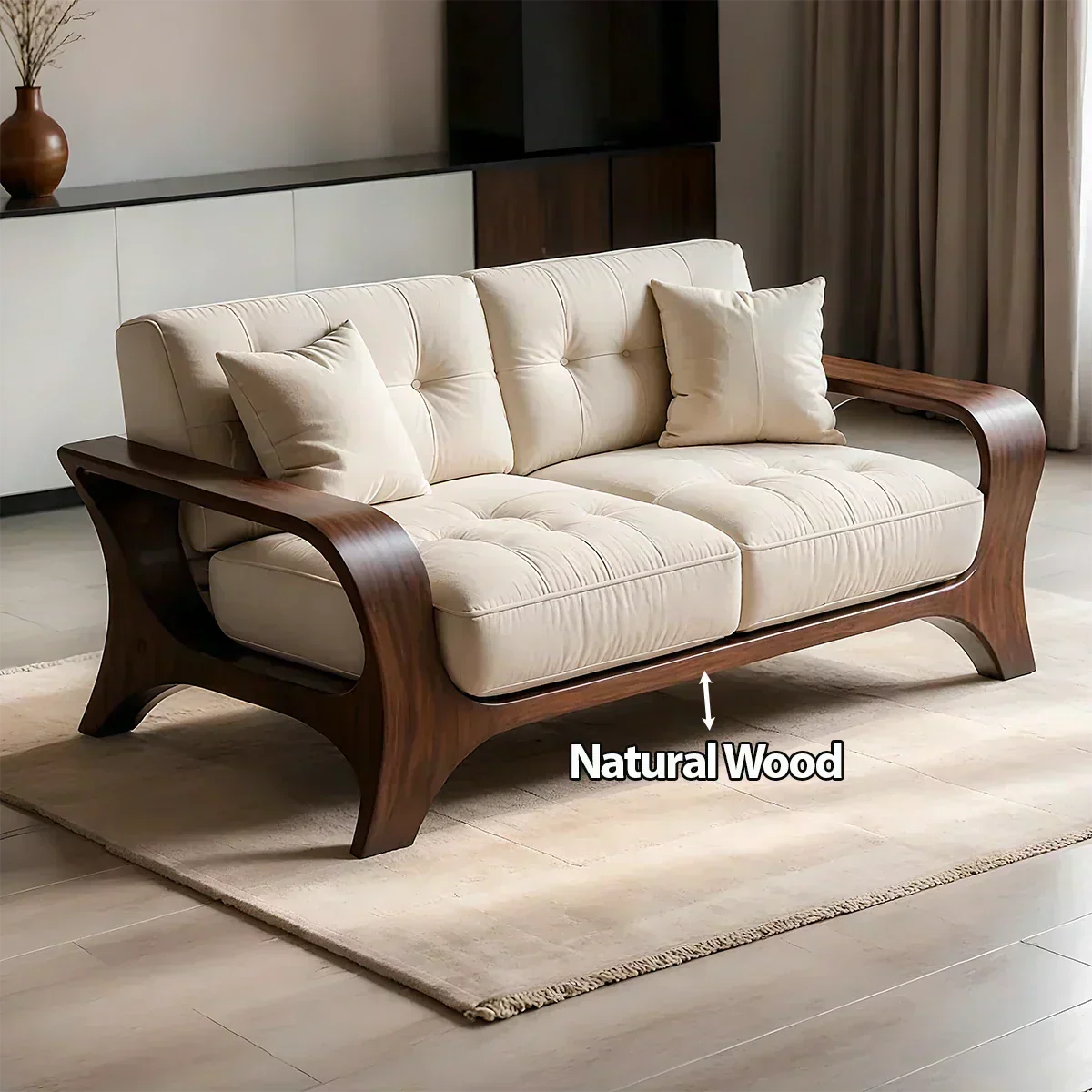 Solid Wood Sofa – Mid Century Curved Elegance Reborn - Woodenecho