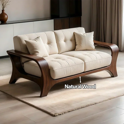 Solid Wood Sofa – Mid Century Curved Elegance Reborn - Woodenecho