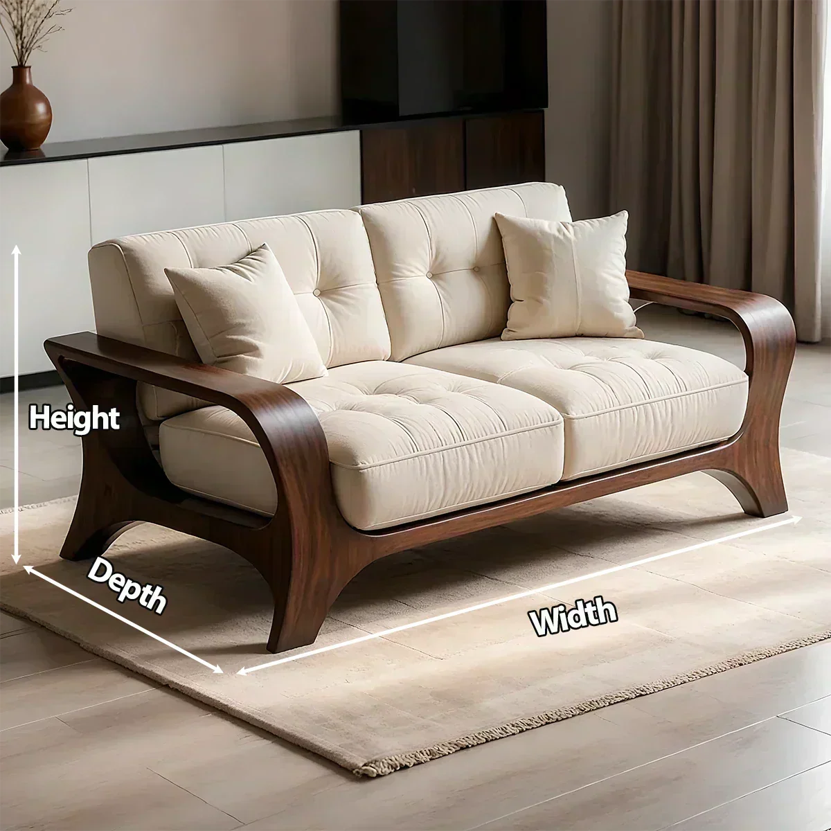 Solid Wood Sofa – Mid Century Curved Elegance Reborn - Woodenecho