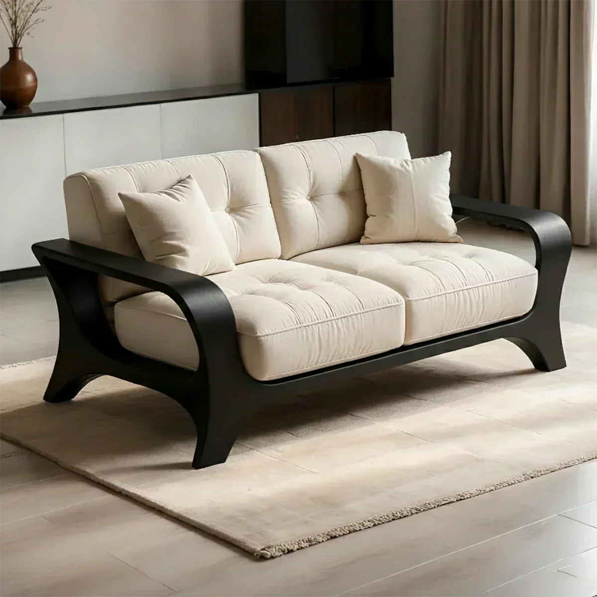 Solid Wood Sofa – Mid Century Curved Elegance Reborn - Woodenecho