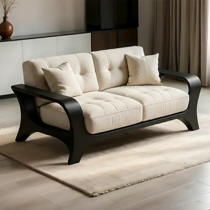 Solid Wood Sofa – Mid Century Curved Elegance Reborn - Woodenecho