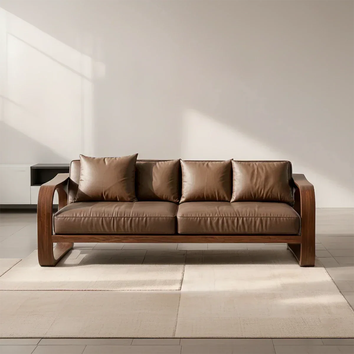 Solid Wood Sofa – Modern Leather Elegance - Elitegemse