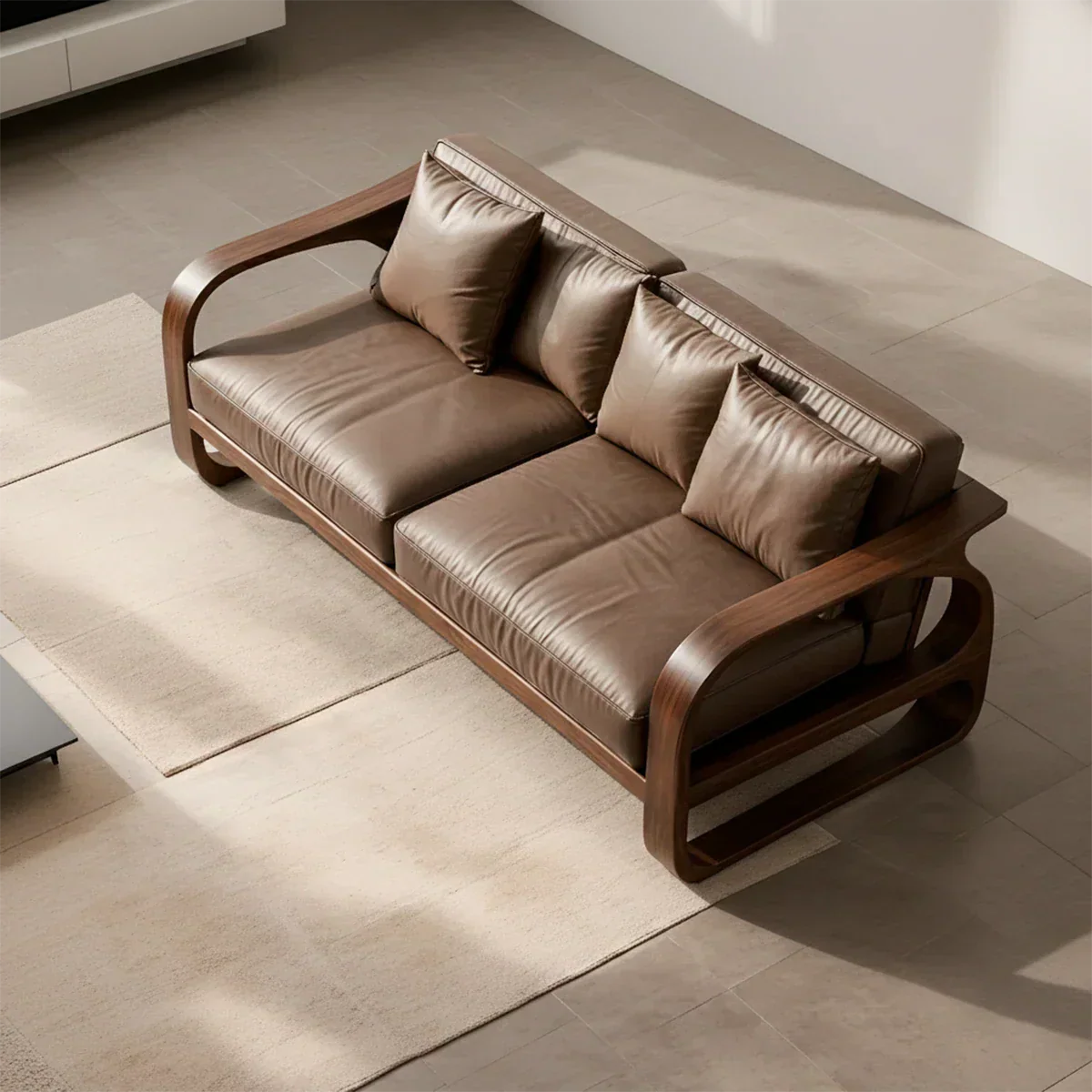 Solid Wood Sofa – Modern Leather Elegance - Elitegemse