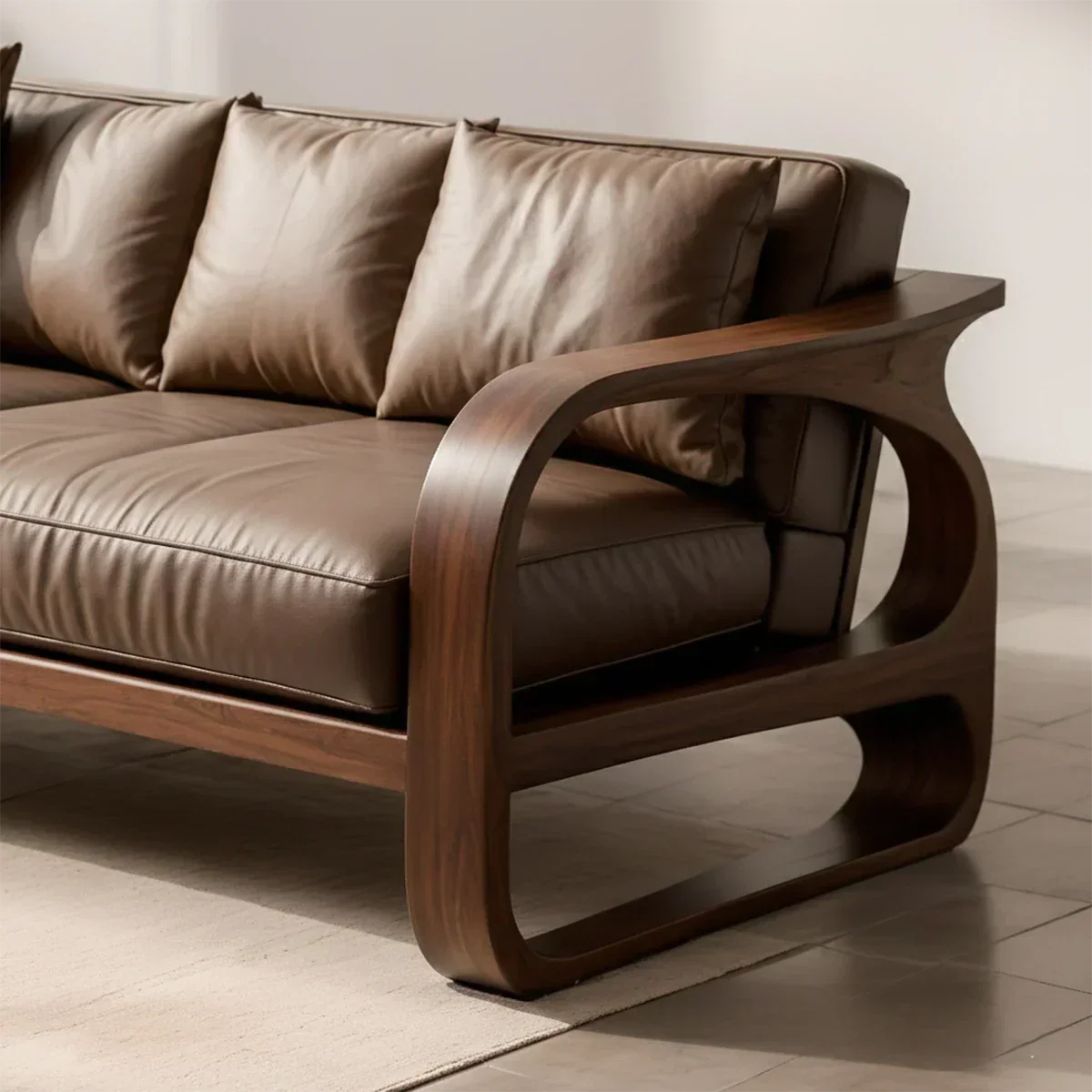 Solid Wood Sofa – Modern Leather Elegance - Elitegemse