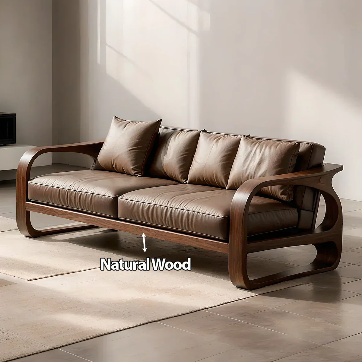 Solid Wood Sofa – Modern Leather Elegance - Elitegemse