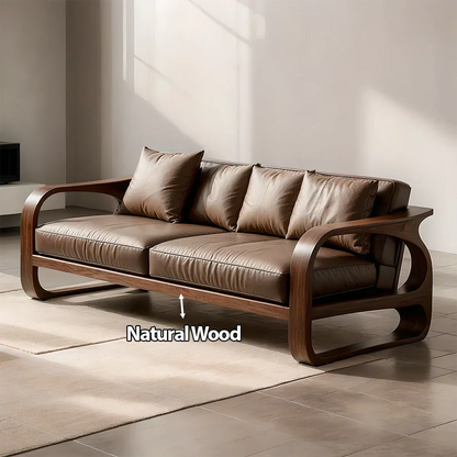Solid Wood Sofa – Modern Leather Elegance - Elitegemse