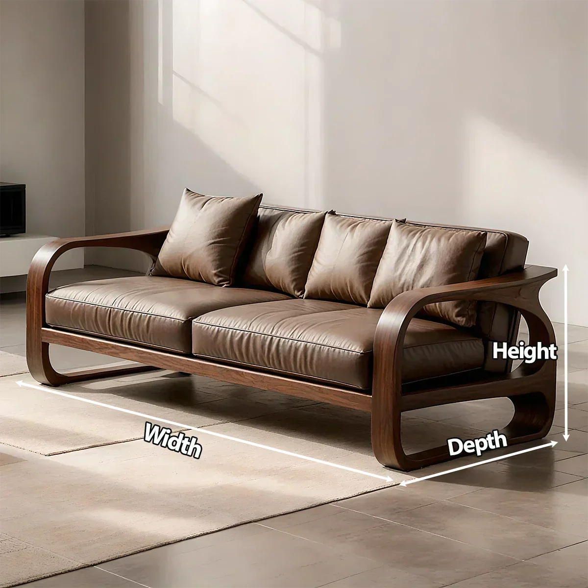 Solid Wood Sofa – Modern Leather Elegance - Elitegemse
