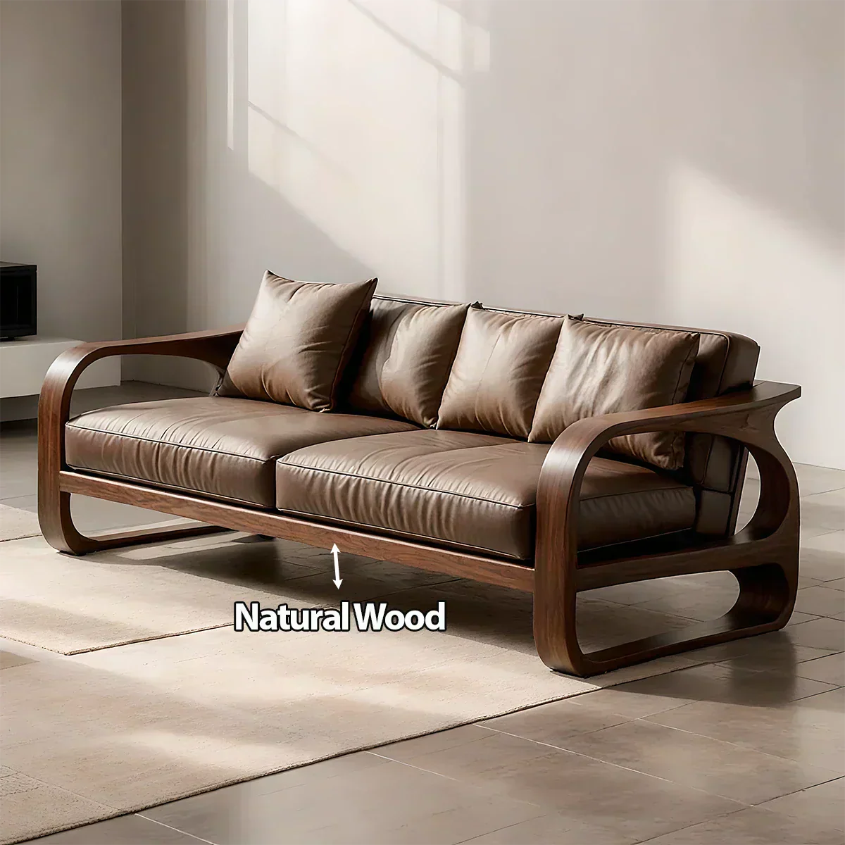 Solid Wood Sofa – Modern Leather Elegance - Woodenecho