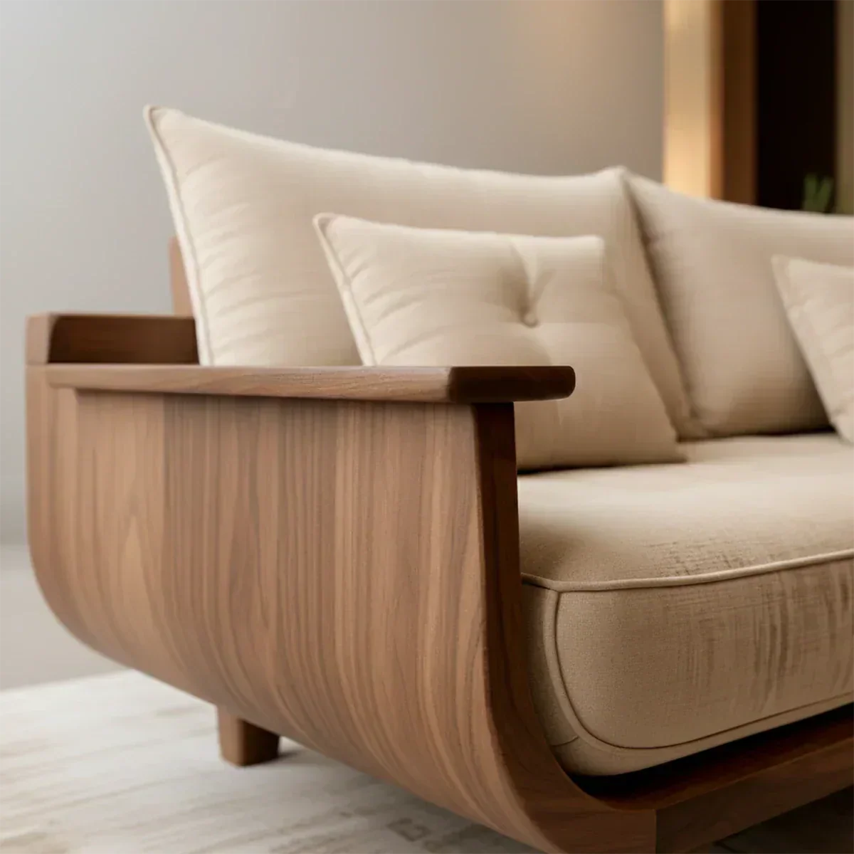 Solid Wood Sofa – Scandinavian Cotton Harmony - Woodenecho