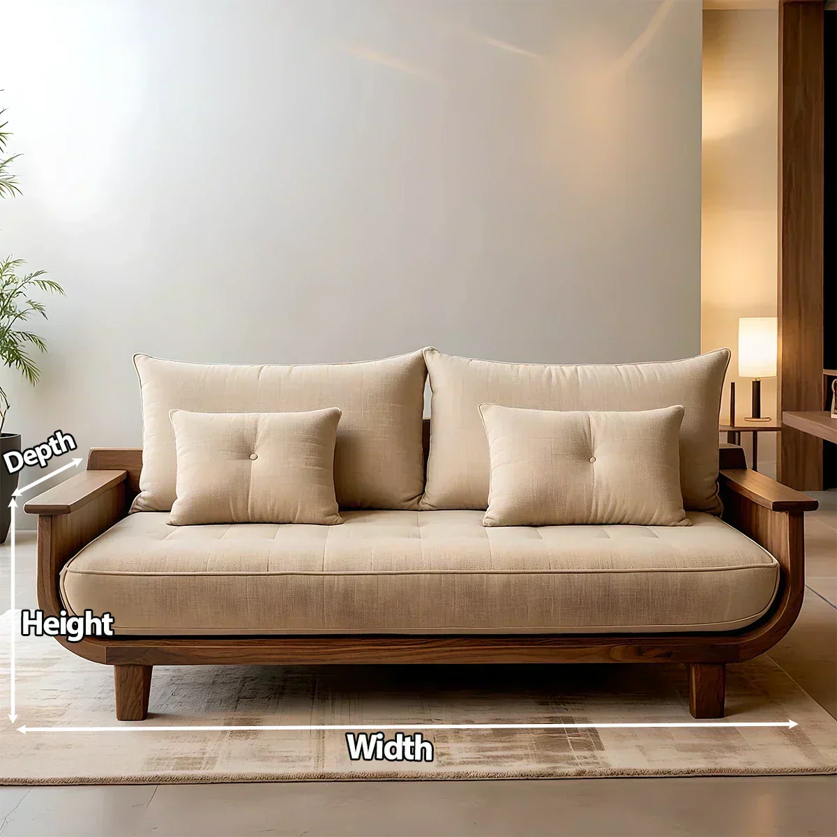 Solid Wood Sofa – Scandinavian Cotton Harmony - Woodenecho