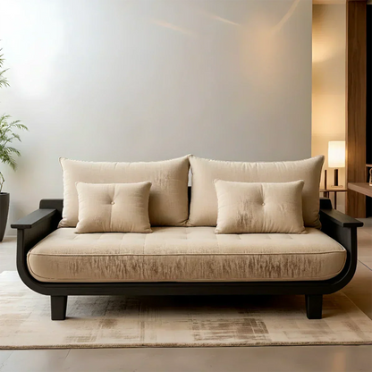 Solid Wood Sofa – Scandinavian Cotton Harmony - Woodenecho