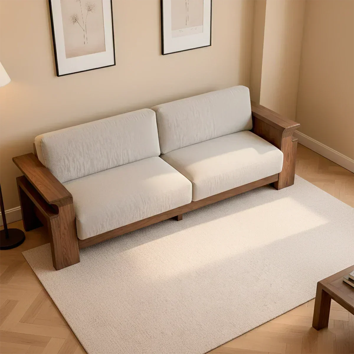 Solid Wood Sofa – Scandinavian Minimalist Serenity - Woodenecho