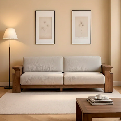 Solid Wood Sofa – Scandinavian Minimalist Serenity - Woodenecho