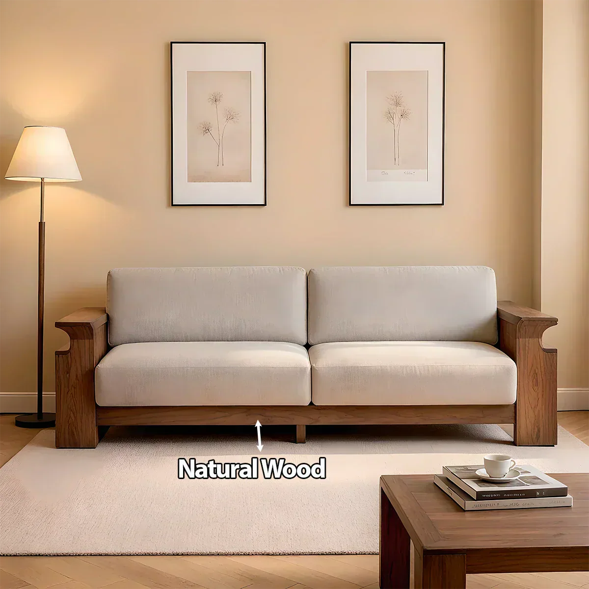 Solid Wood Sofa – Scandinavian Minimalist Serenity - Woodenecho