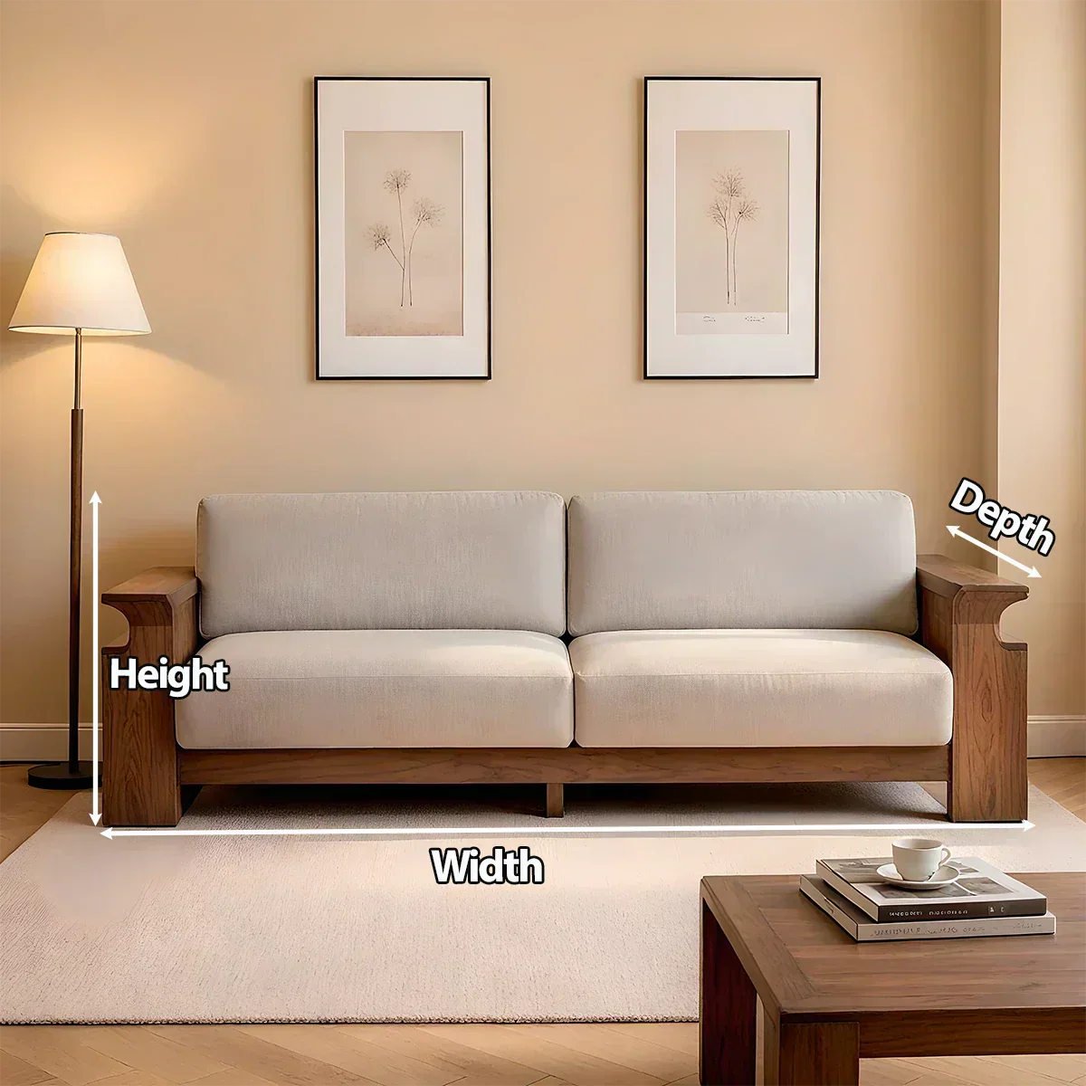 Solid Wood Sofa – Scandinavian Minimalist Serenity - Woodenecho
