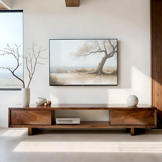 Solid Wood TV Stand – Minimalist Linear Console - Elitegemse
