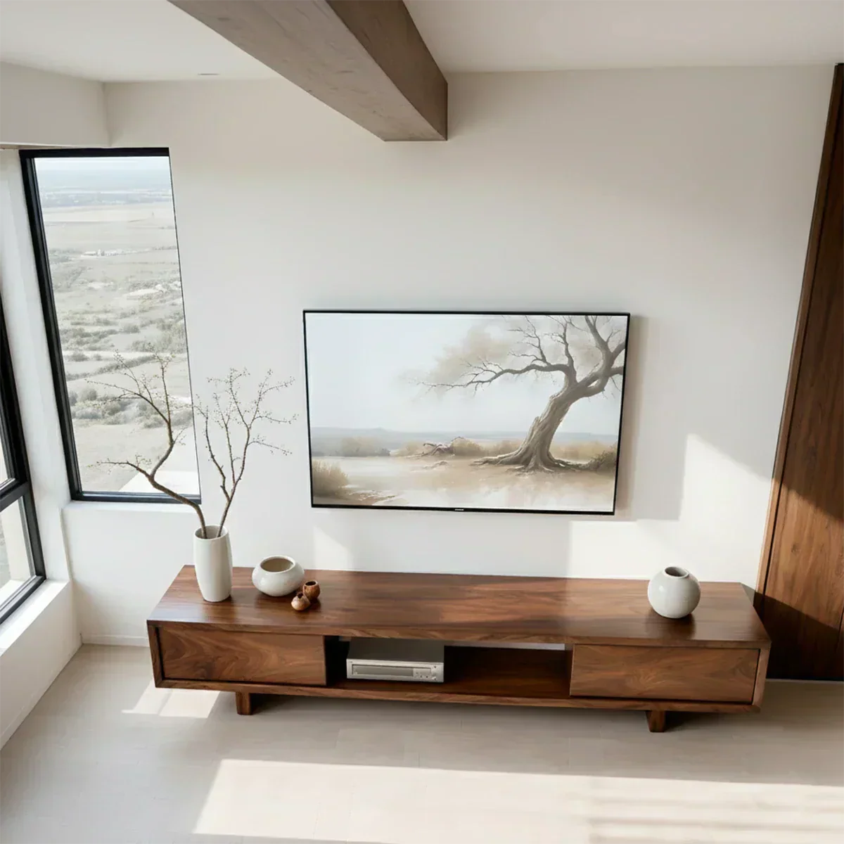 Solid Wood TV Stand – Minimalist Linear Console - Woodenecho