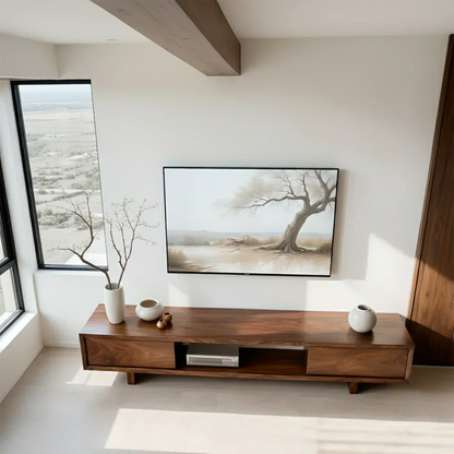 Solid Wood TV Stand – Minimalist Linear Console - Woodenecho