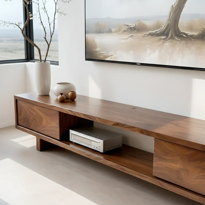 Solid Wood TV Stand – Minimalist Linear Console - Woodenecho