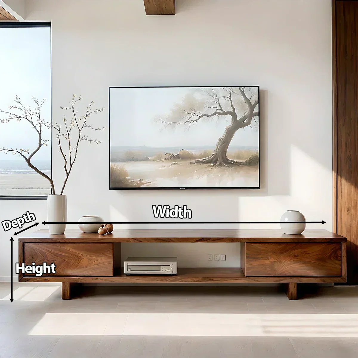 Solid Wood TV Stand – Minimalist Linear Console - Woodenecho