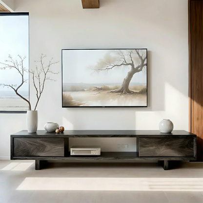 Solid Wood TV Stand – Minimalist Linear Console - Woodenecho