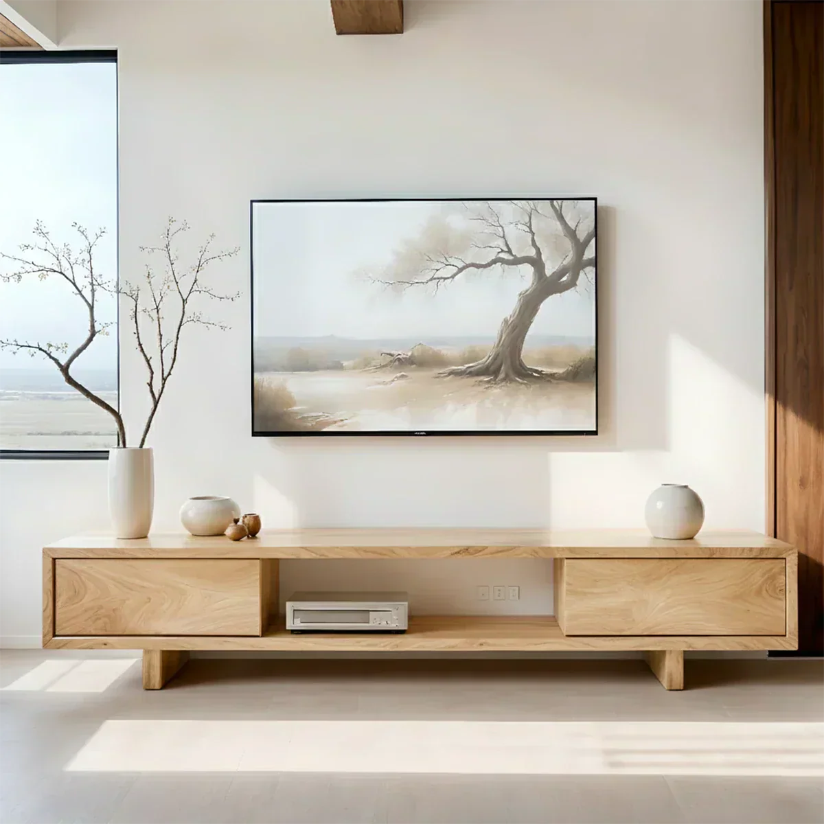 Solid Wood TV Stand – Minimalist Linear Console - Woodenecho
