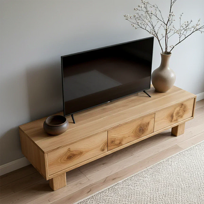Solid Wood TV Stand – Minimalist Wabi Sabi Media Console with Natural Finish - Woodenecho