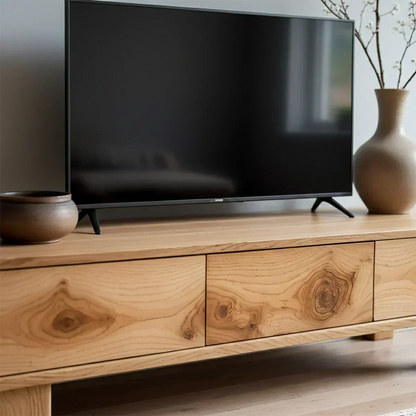 Solid Wood TV Stand – Minimalist Wabi Sabi Media Console with Natural Finish - Woodenecho