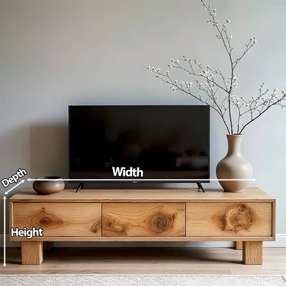 Solid Wood TV Stand – Minimalist Wabi Sabi Media Console with Natural Finish - Woodenecho