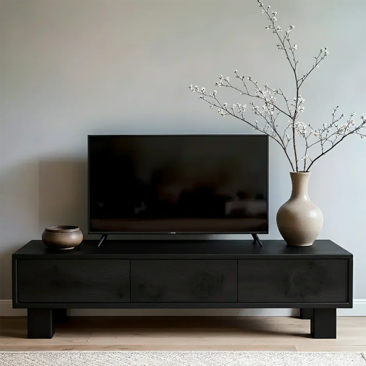 Solid Wood TV Stand – Minimalist Wabi Sabi Media Console with Natural Finish - Woodenecho