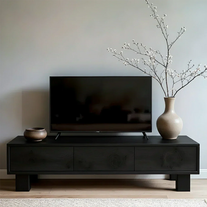 Solid Wood TV Stand – Minimalist Wabi Sabi Media Console with Natural Finish - Woodenecho