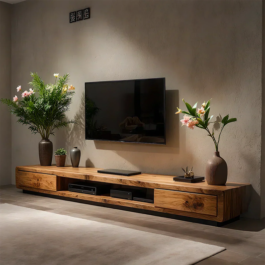Solid Wood TV Stand – Modern Architectural Block Design - Elitegemse