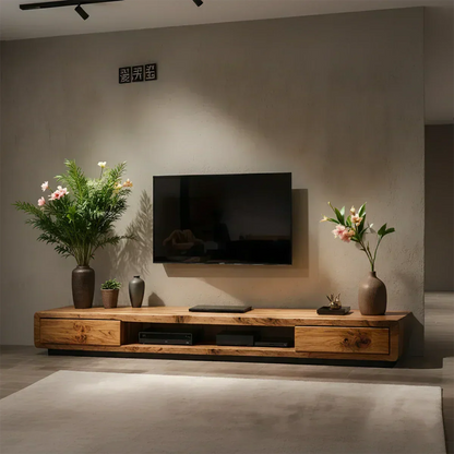 Solid Wood TV Stand – Modern Architectural Block Design - Woodenecho