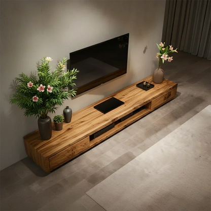 Solid Wood TV Stand – Modern Architectural Block Design - Woodenecho
