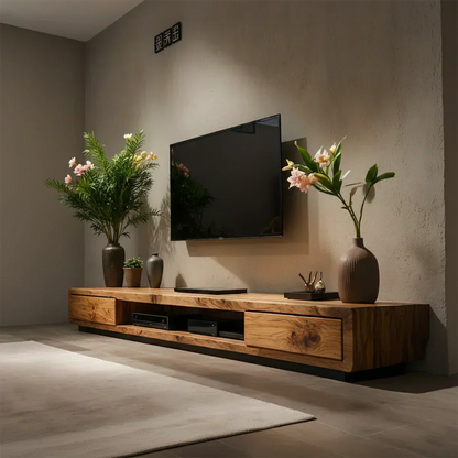 Solid Wood TV Stand – Modern Architectural Block Design - Woodenecho