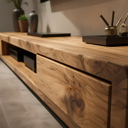 Solid Wood TV Stand – Modern Architectural Block Design - Woodenecho