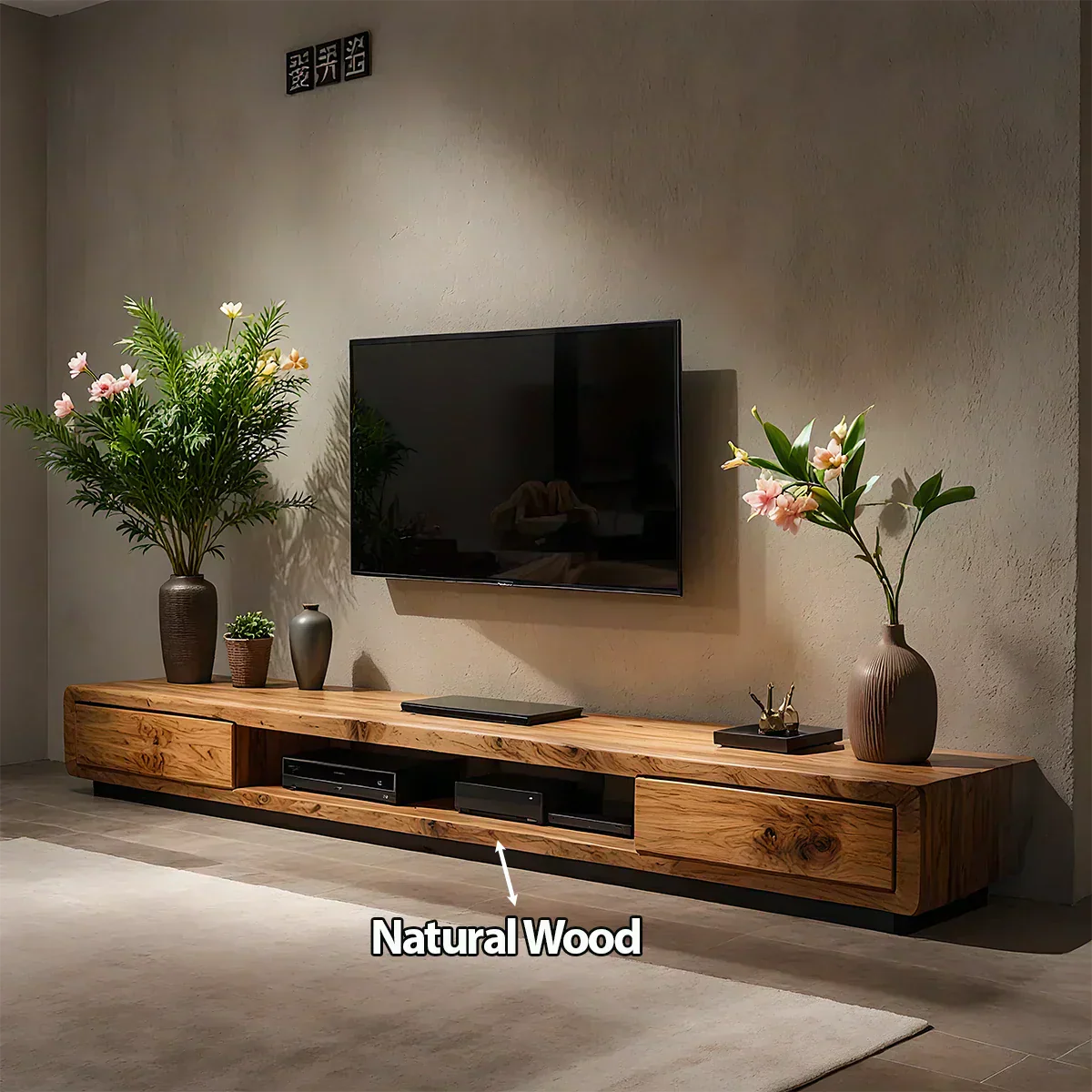 Solid Wood TV Stand – Modern Architectural Block Design - Woodenecho