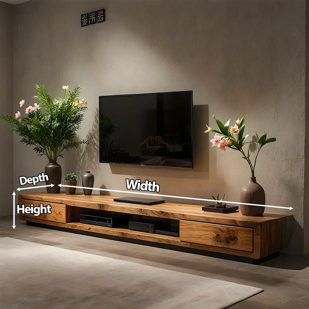Solid Wood TV Stand – Modern Architectural Block Design - Woodenecho