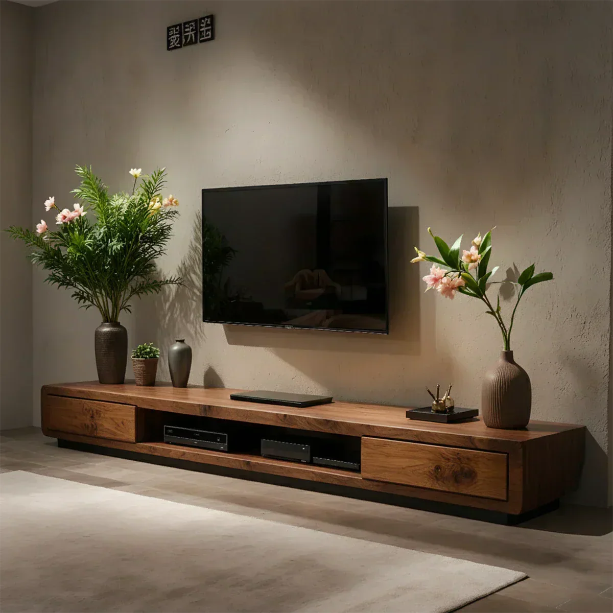 Solid Wood TV Stand – Modern Architectural Block Design - Woodenecho