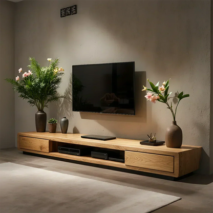 Solid Wood TV Stand – Modern Architectural Block Design - Woodenecho