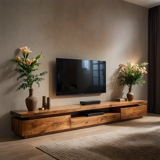 Solid Wood TV Stand – Modern Architectural Linear Design - Elitegemse